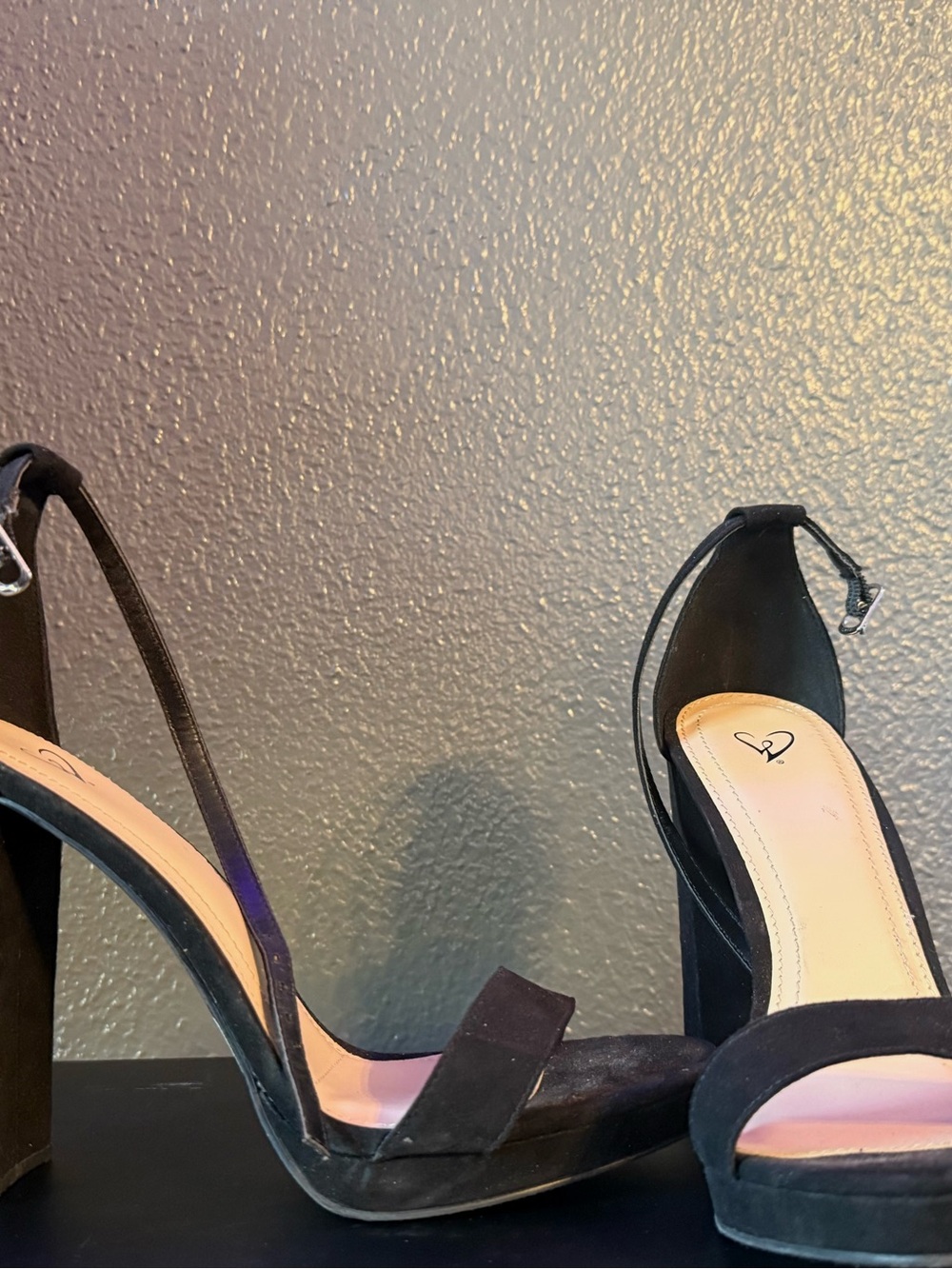 Source Unknown Black Suede Ankle-Strap Block Heels